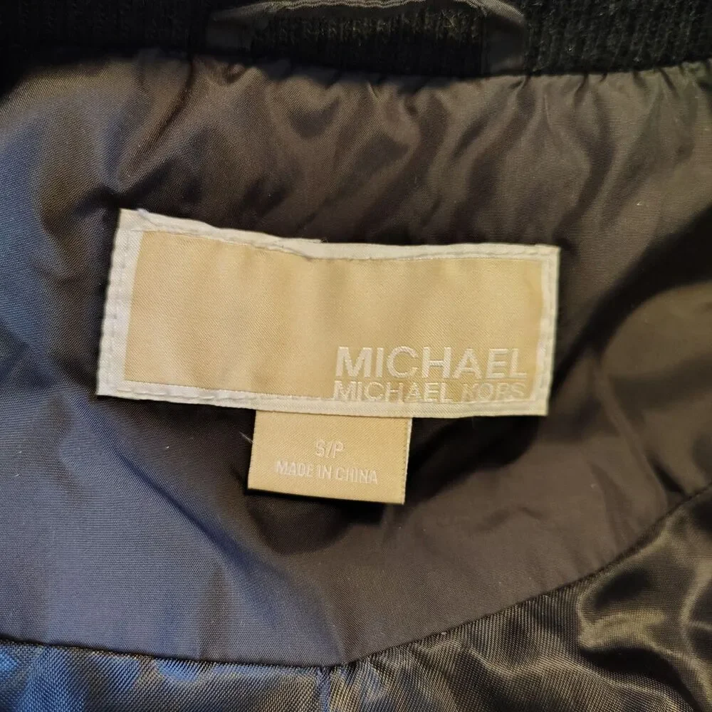 Michael Kors Women’s Black Hooded Puffer Coat Quilted Zip Snap Jacket Size Small